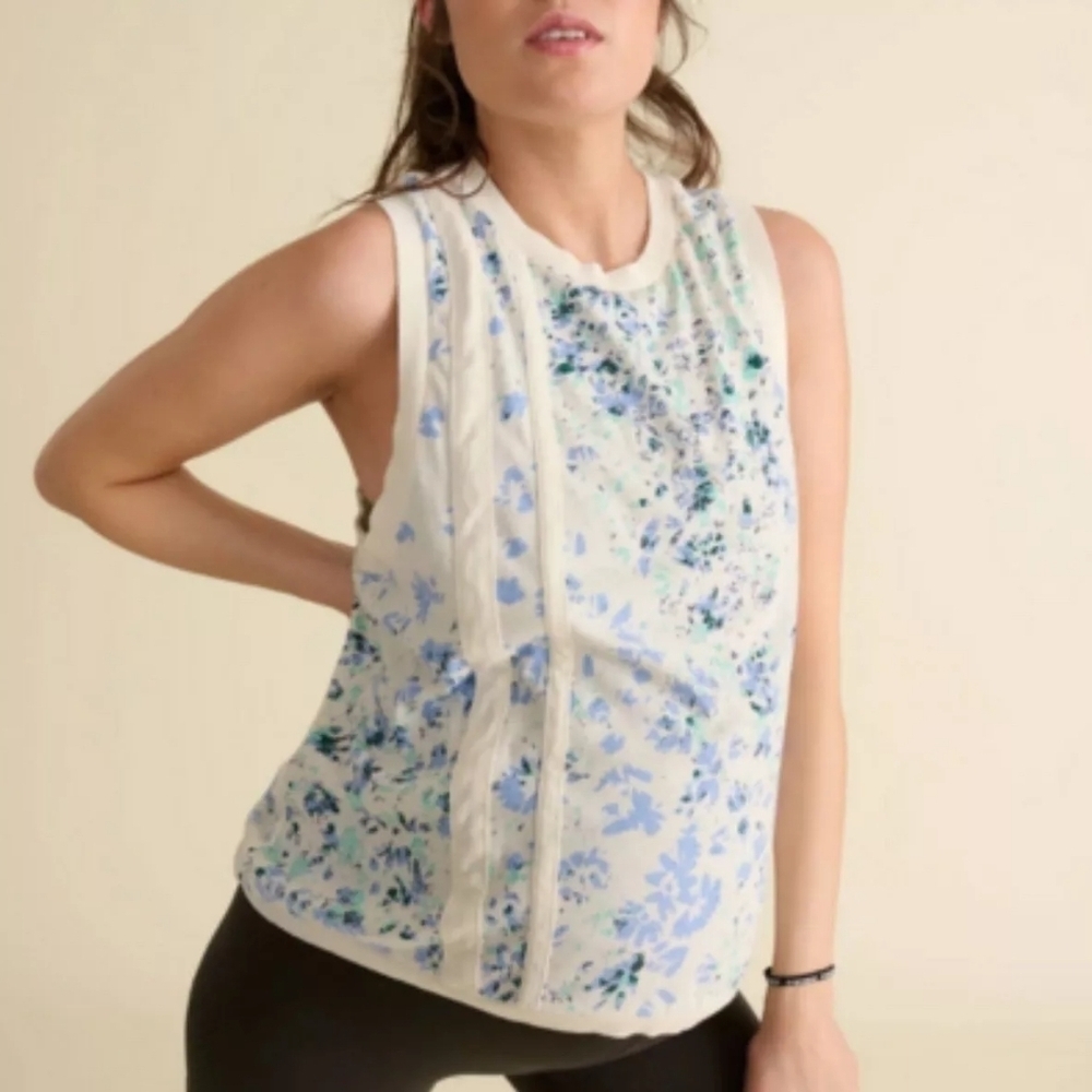 NEW Free People x Hatch Love Printed Maternity Tank NWT Blue/White Small